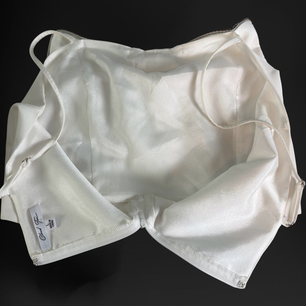 Cloud Ten Bow Crop Top White Rhinestone Women Large Coquette Party Cropped - Picture 4 of 9